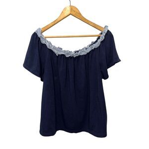 Kate Spade Women's Blue Off Shoulder Ruffled Neckline Top Size XL Modern